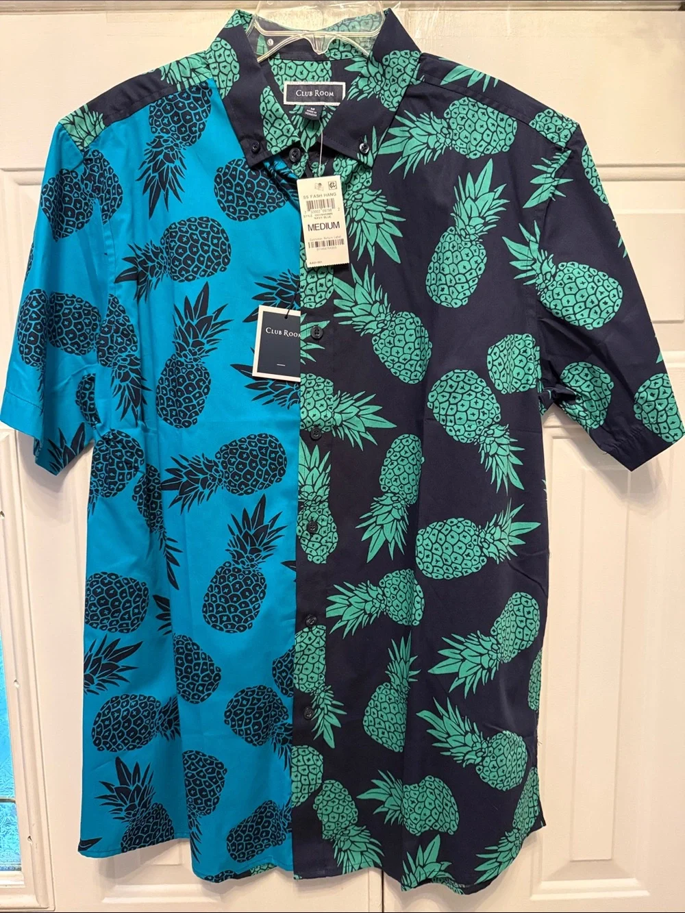 Club Room Men’s Split Teal and Black Pineapple Button-Down Shirt